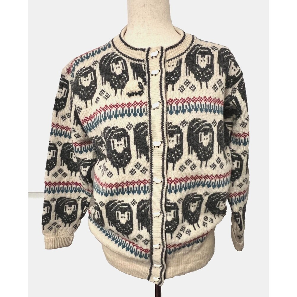 Vtg Scottish Wool Sweater Cardigan M/L ANNE ORR GLADSTONE'S LAND Sheep Buttons